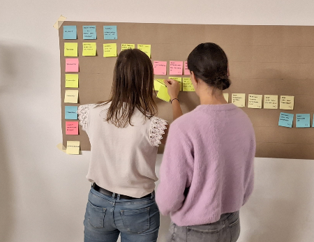 Business analisten tijdens een workshop met procesanalyse en post-its